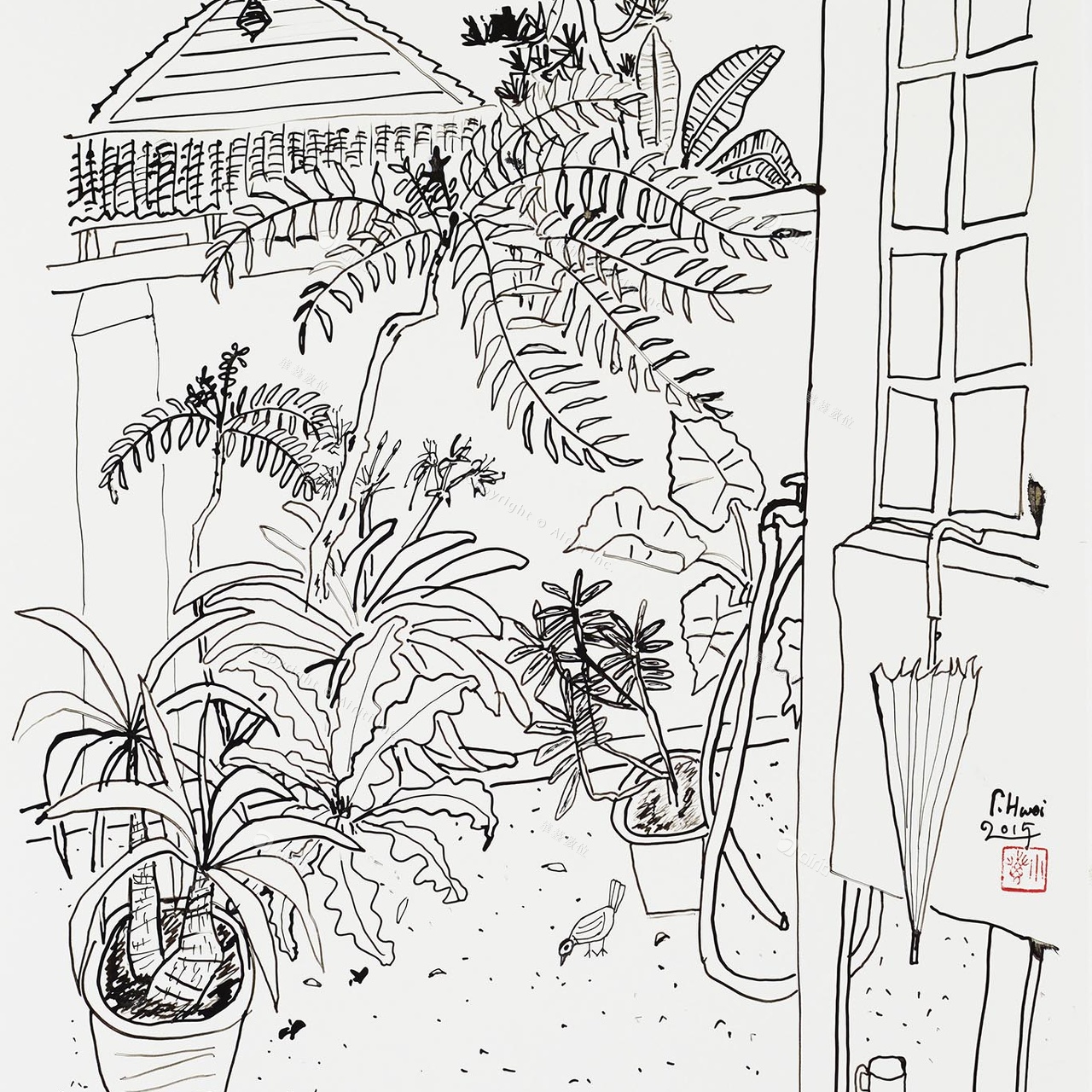 D035 Courtyard- Pen Drawing