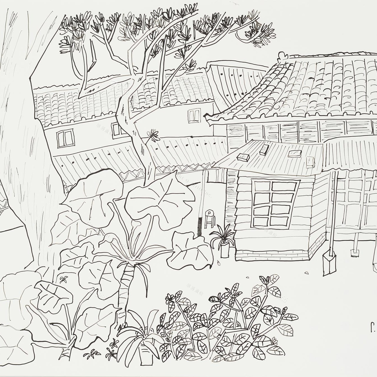 D056 Courtyard- Pen Drawing